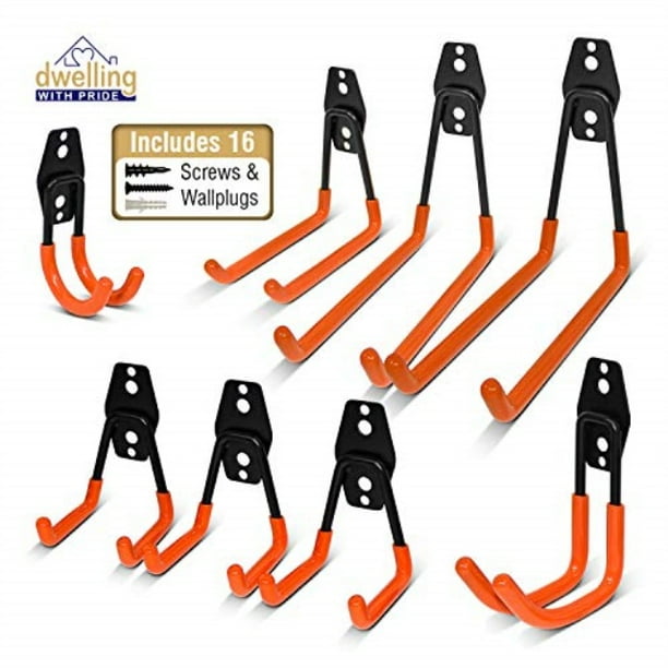 4 PC Garage Storage Hooks Wall Mount Utility Double Hangers for Organizing Tools
